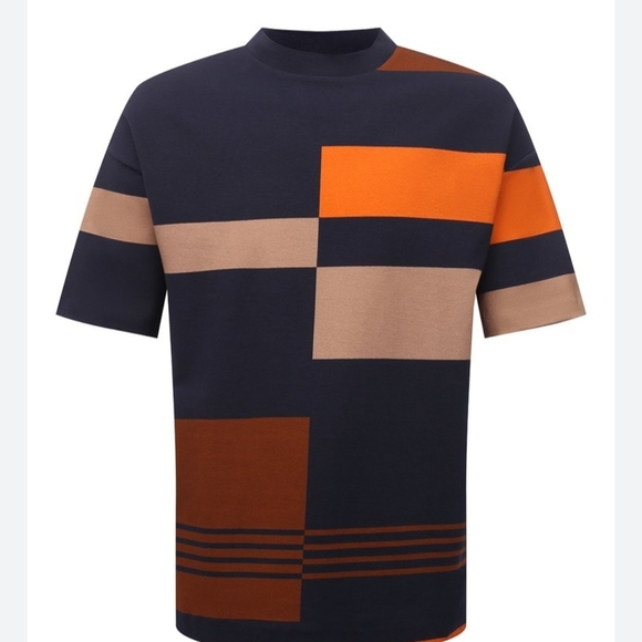 HUGO BOSS XL.Color Block Men's Shirt - Navy, Orange, and Brown - Picture 1 of 13